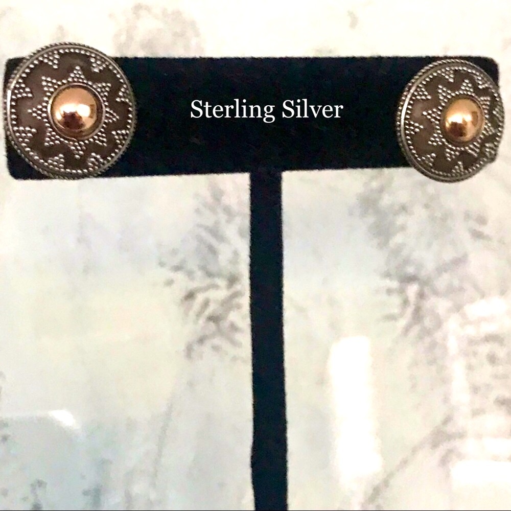 STERLING SILVER 925 & ROSE BRASS STUD EARRINGS